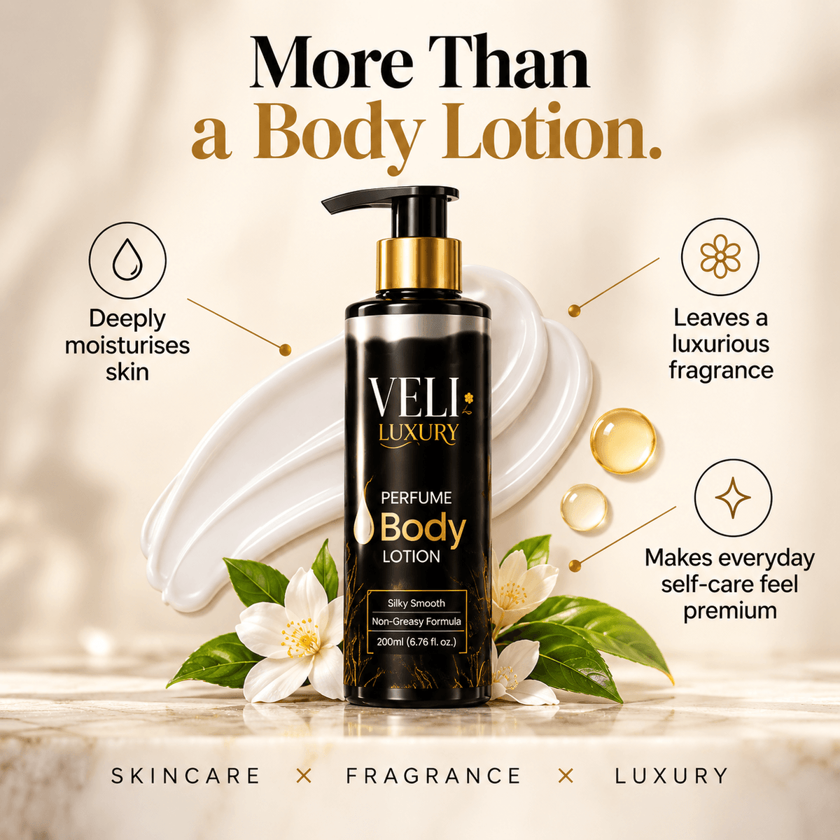 VELI Luxury Perfume Body Lotion  French Scented • 200ml • Silky Non-Sticky Finish