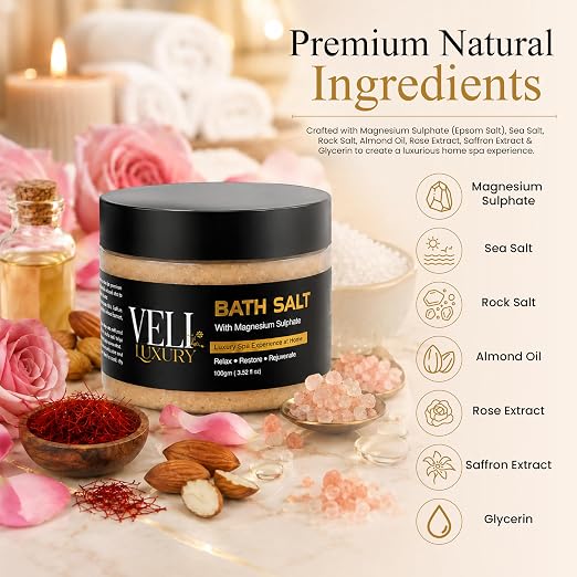 Rose & Saffron Mineral Bath Soak with Almond Oil – 100g
