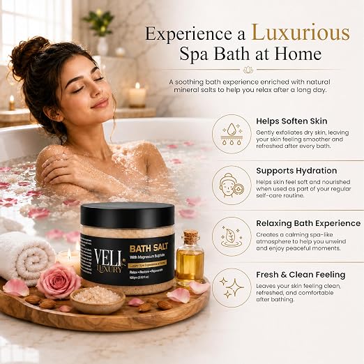 Rose & Saffron Mineral Bath Soak with Almond Oil – 100g