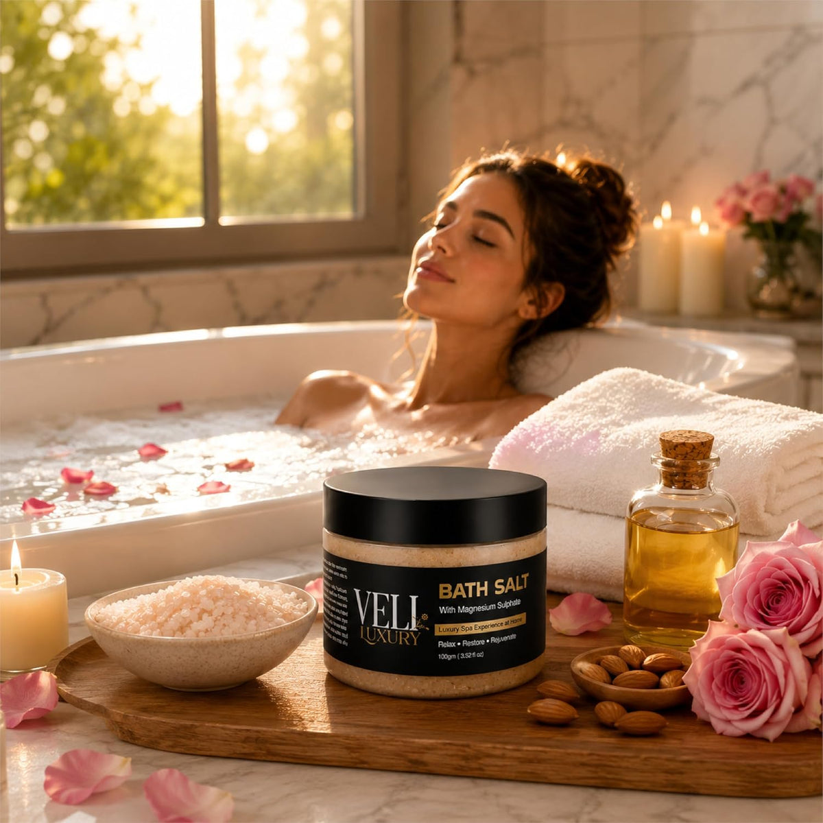 Rose & Saffron Mineral Bath Soak with Almond Oil – 100g